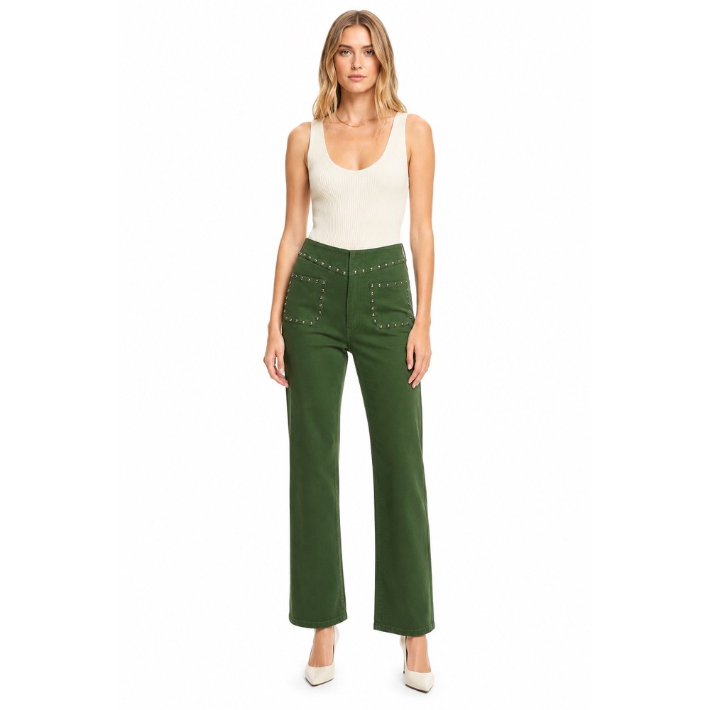 Mother The Studded Hustler Ankle Green Faux‎ Suede Straight Leg Pants 29